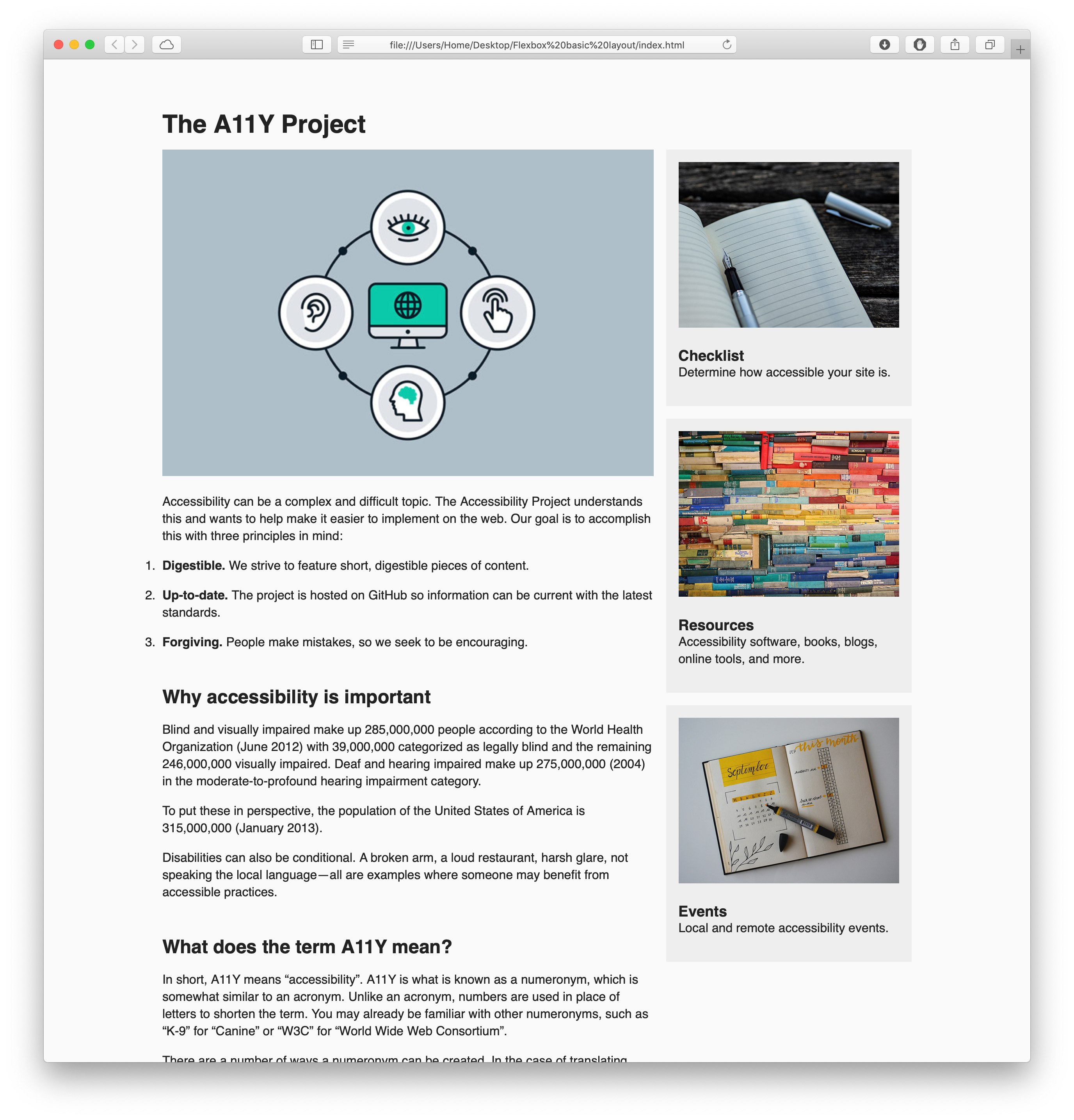 A11y page, top of desktop view.