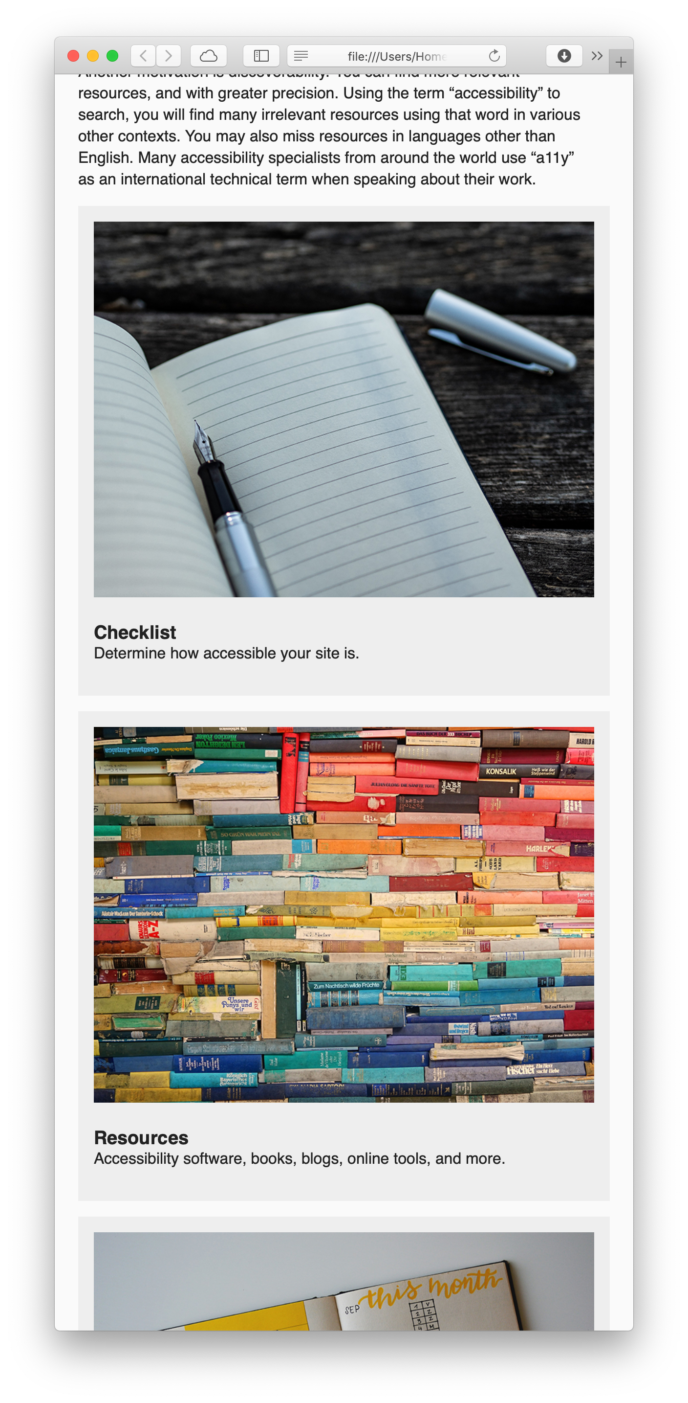 A11y page, middle of mobile view.