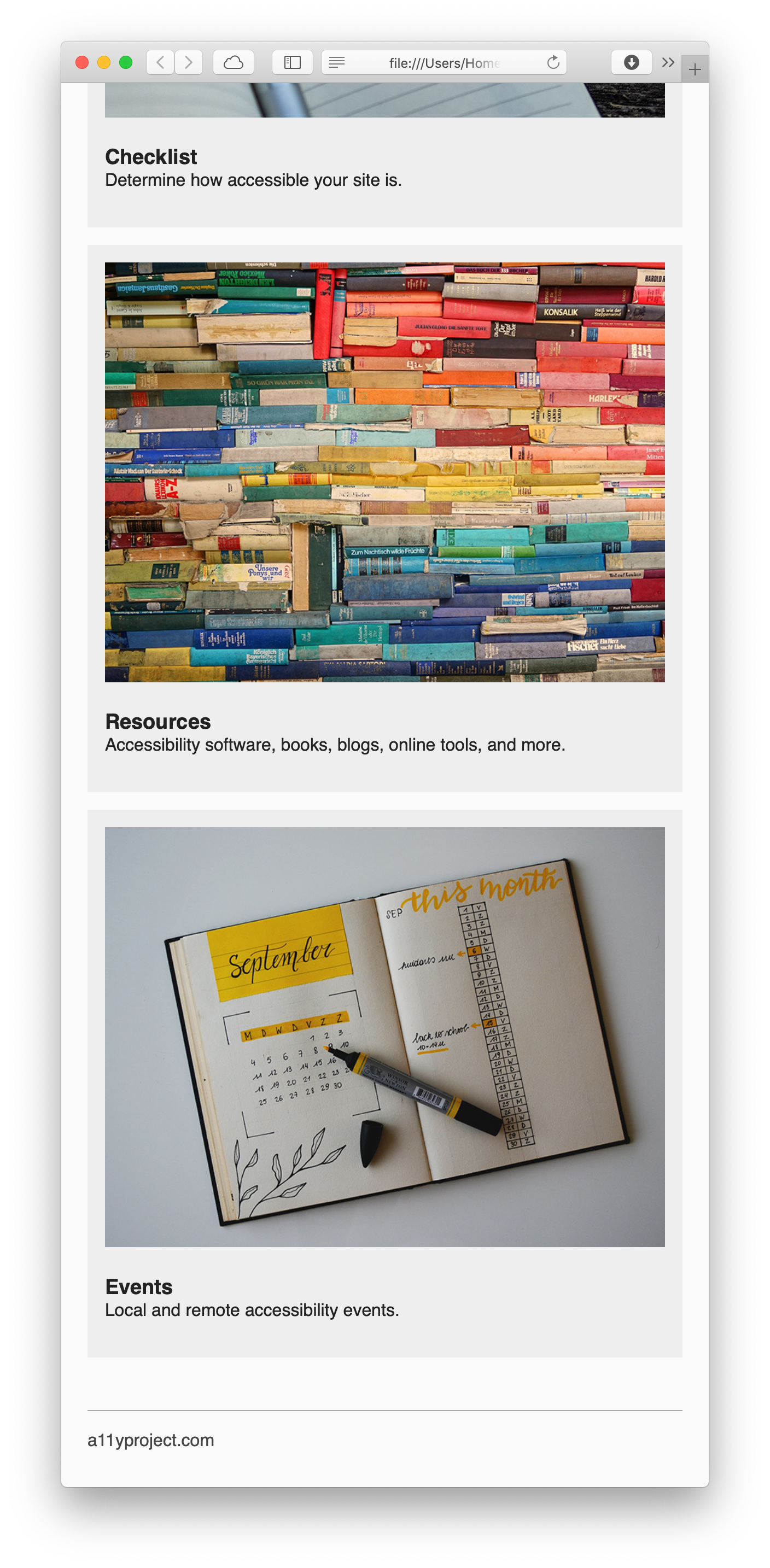 A11y page, bottom of mobile view.