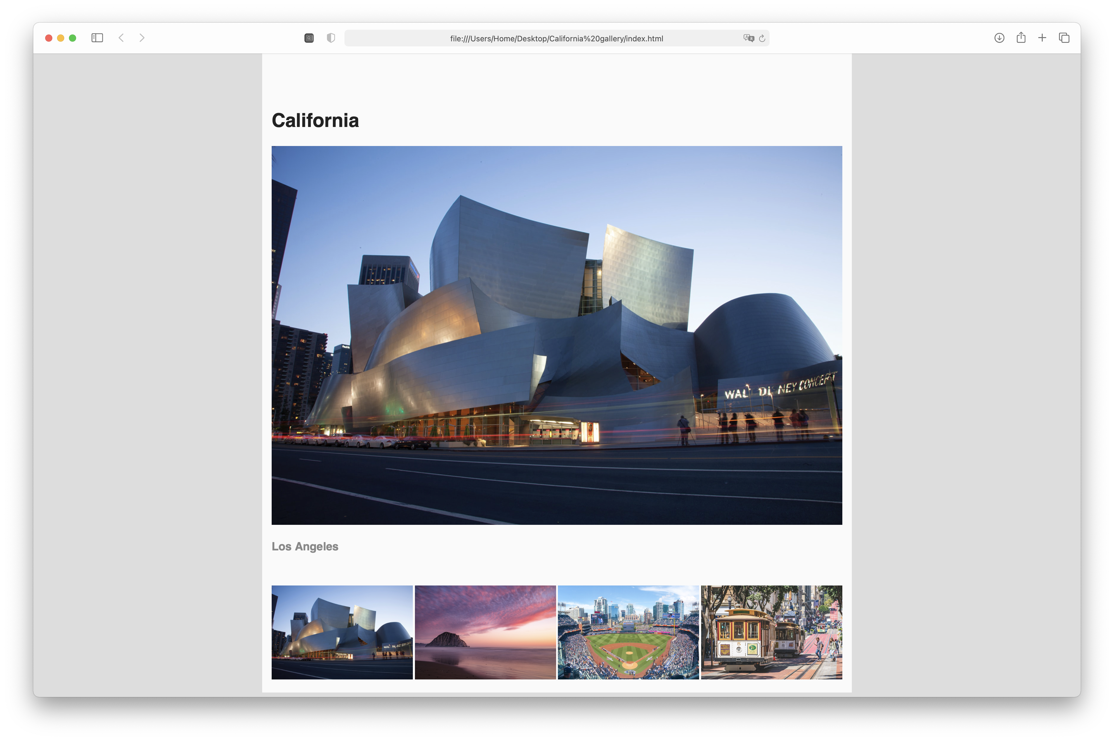 California photo gallery page, desktop view.