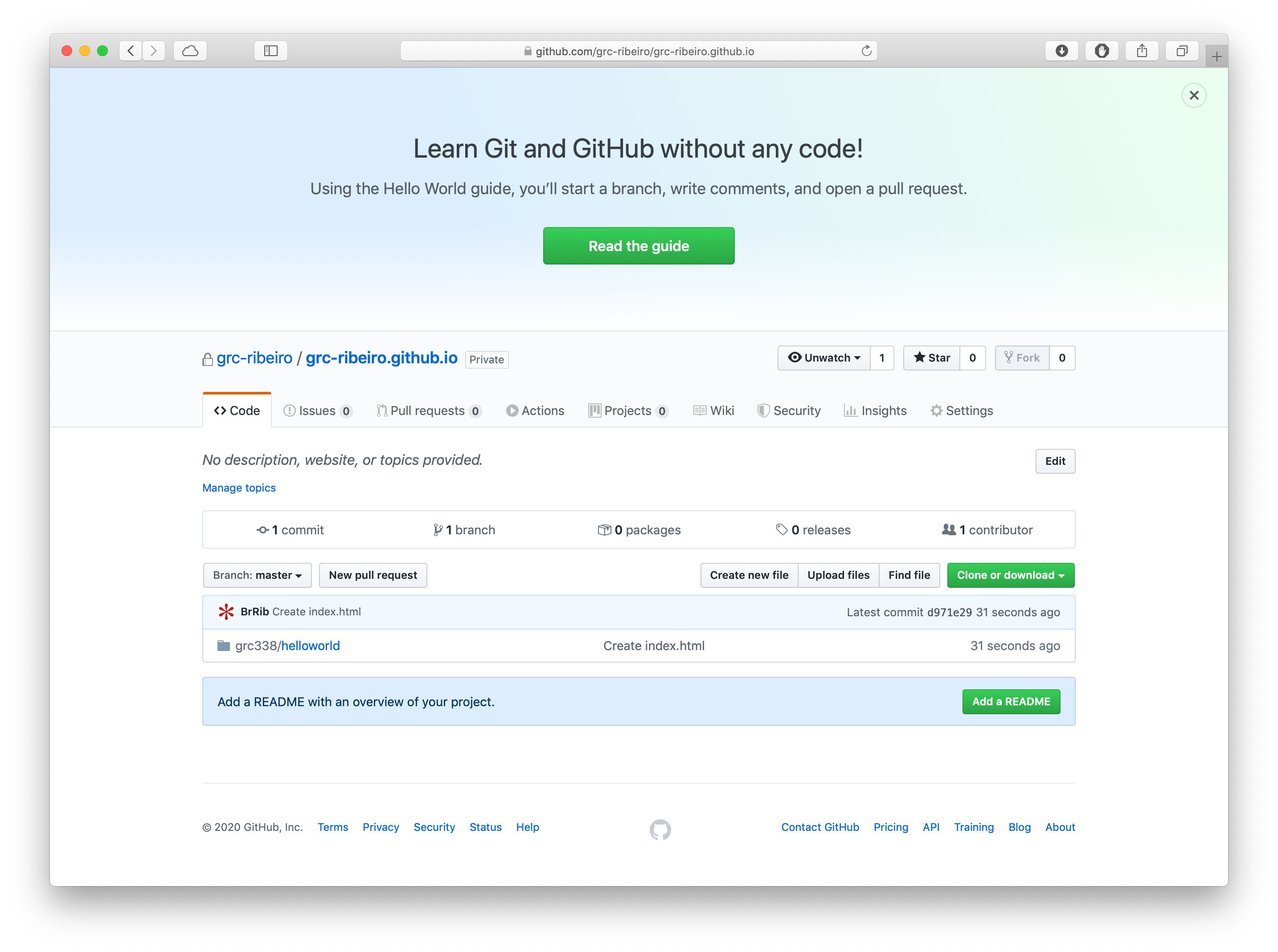 GitHub page for the root for “grc-ribeiro.github.io”.