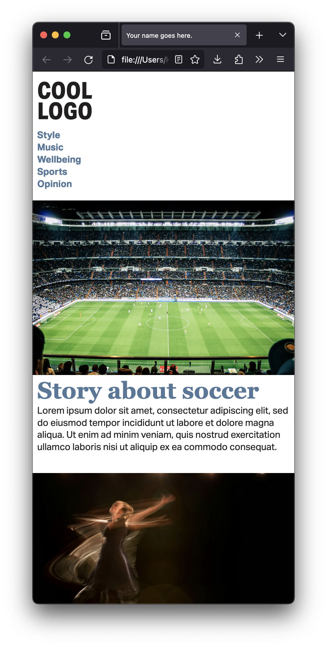 Screenshot of the home page of a generic news website on a narrow browser window.