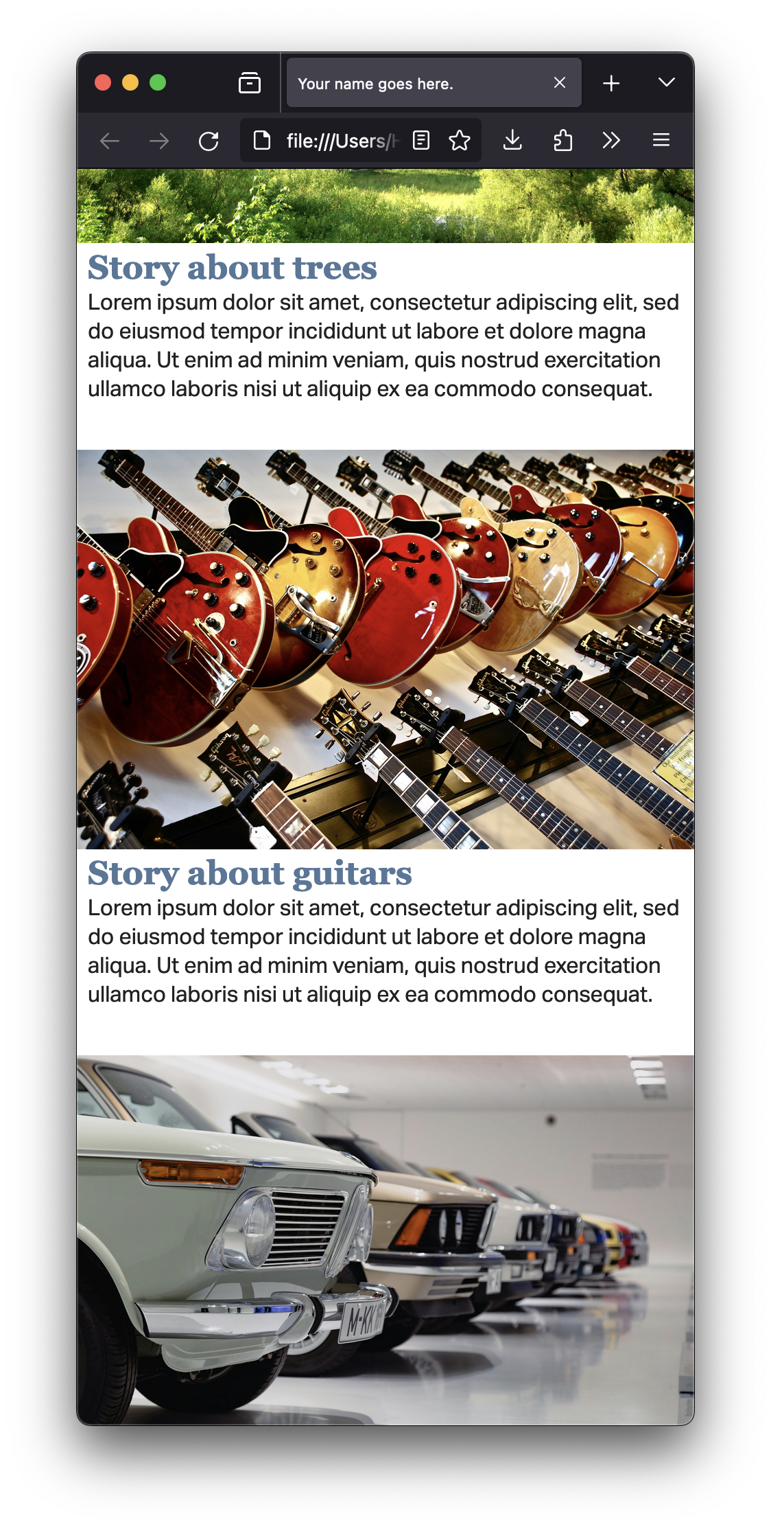 Screenshot of the home page of a generic news website on a narrow browser window.