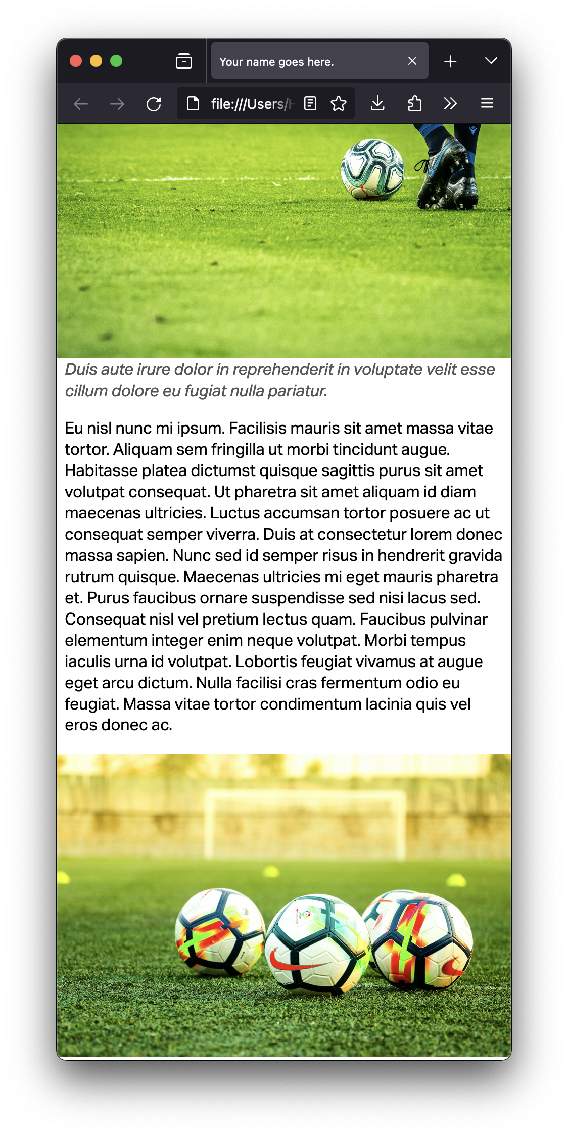 Screenshot of a placeholder story page on a generic news website on a narrow browser window.