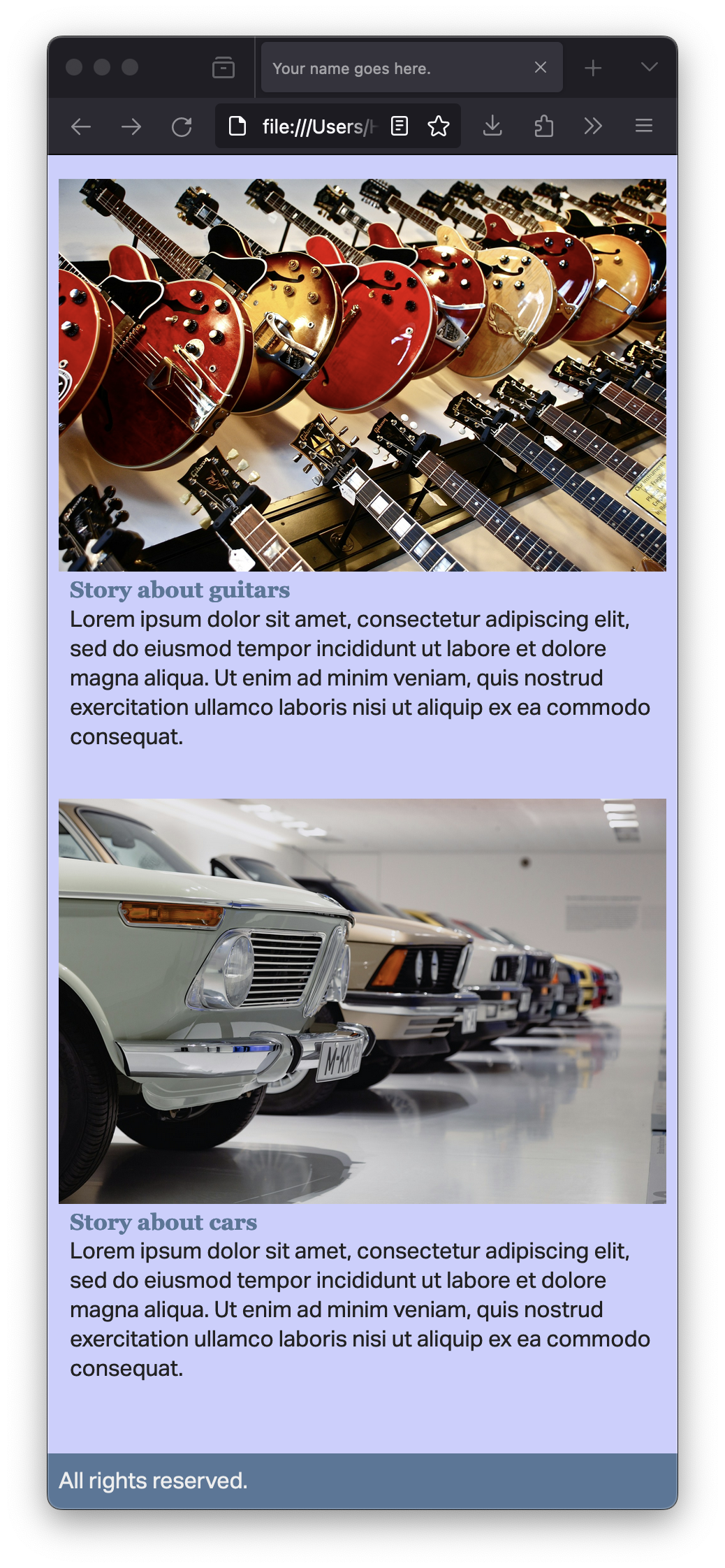Screenshot of a placeholder story page on a generic news website on a narrow browser window.