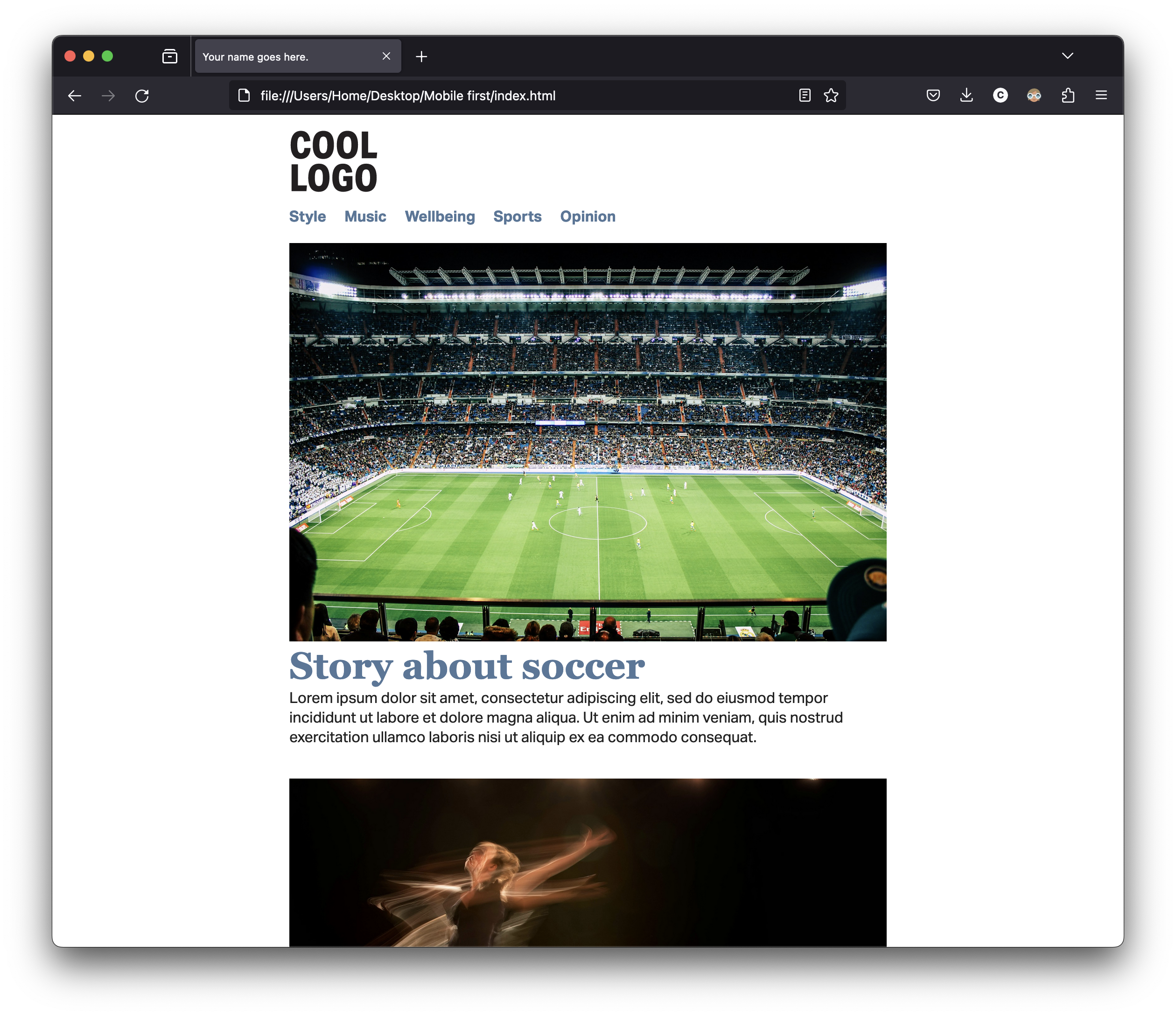 Screenshot of the home page of a generic news website on a narrow browser window.