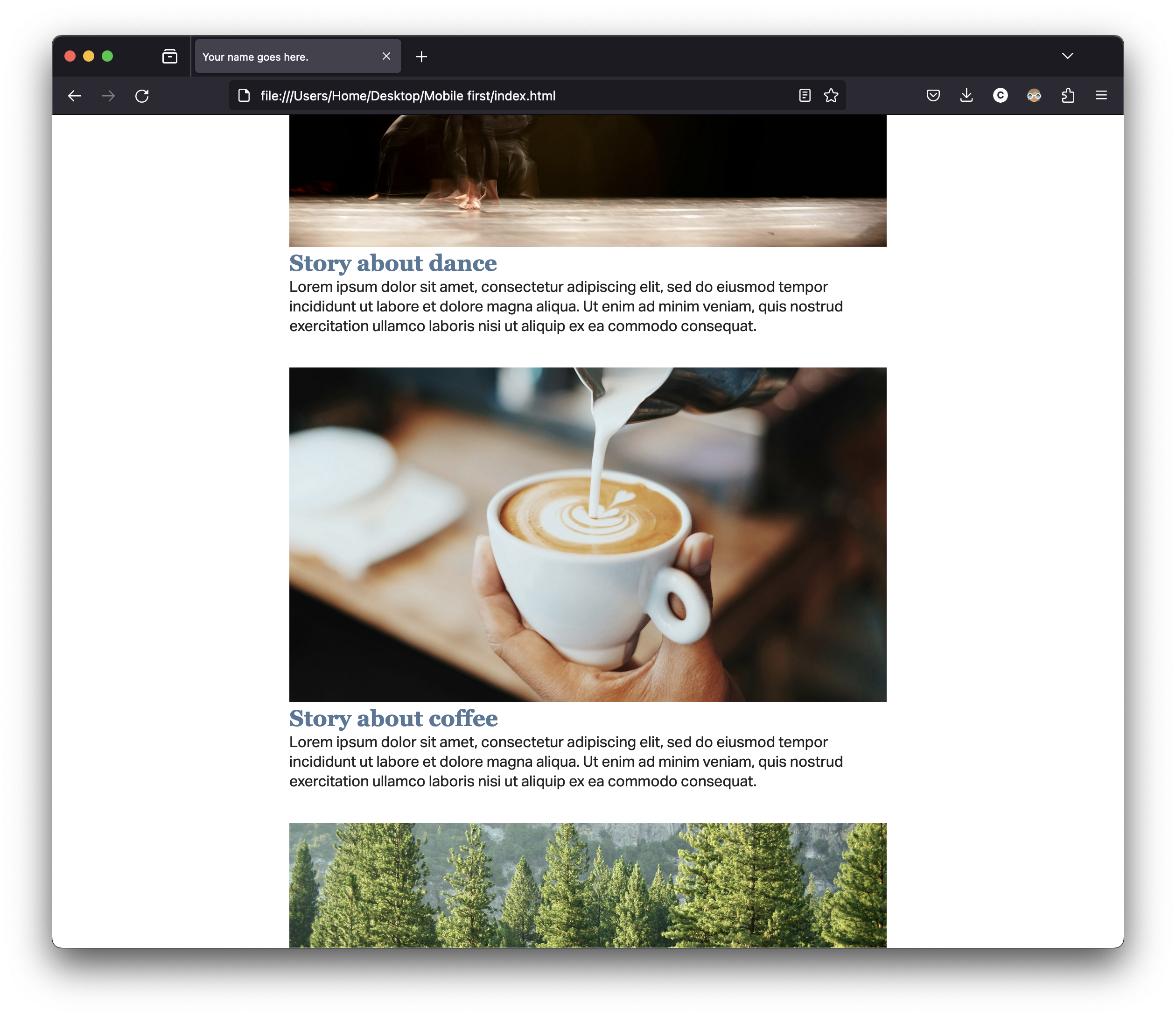 Screenshot of the home page of a generic news website on a narrow browser window.