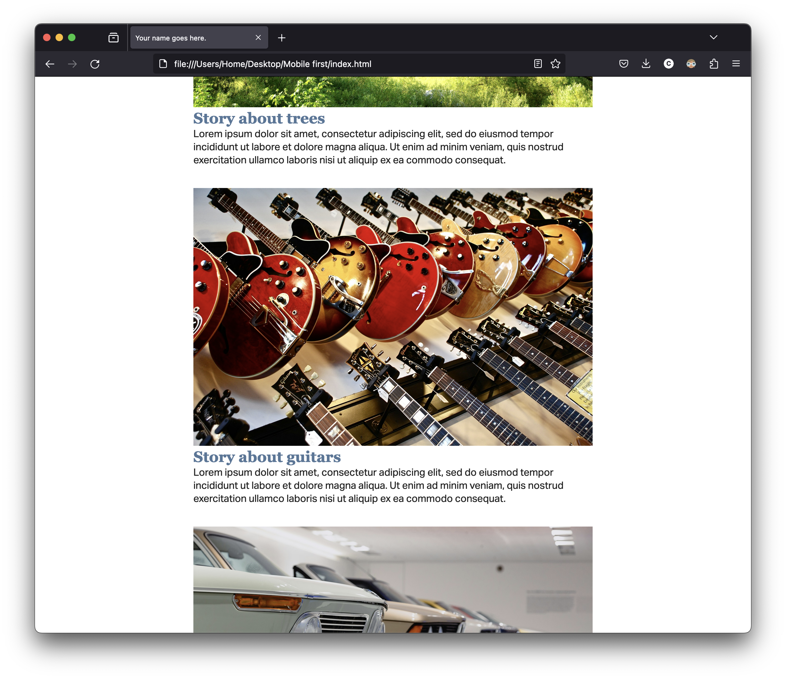 Screenshot of the home page of a generic news website on a narrow browser window.