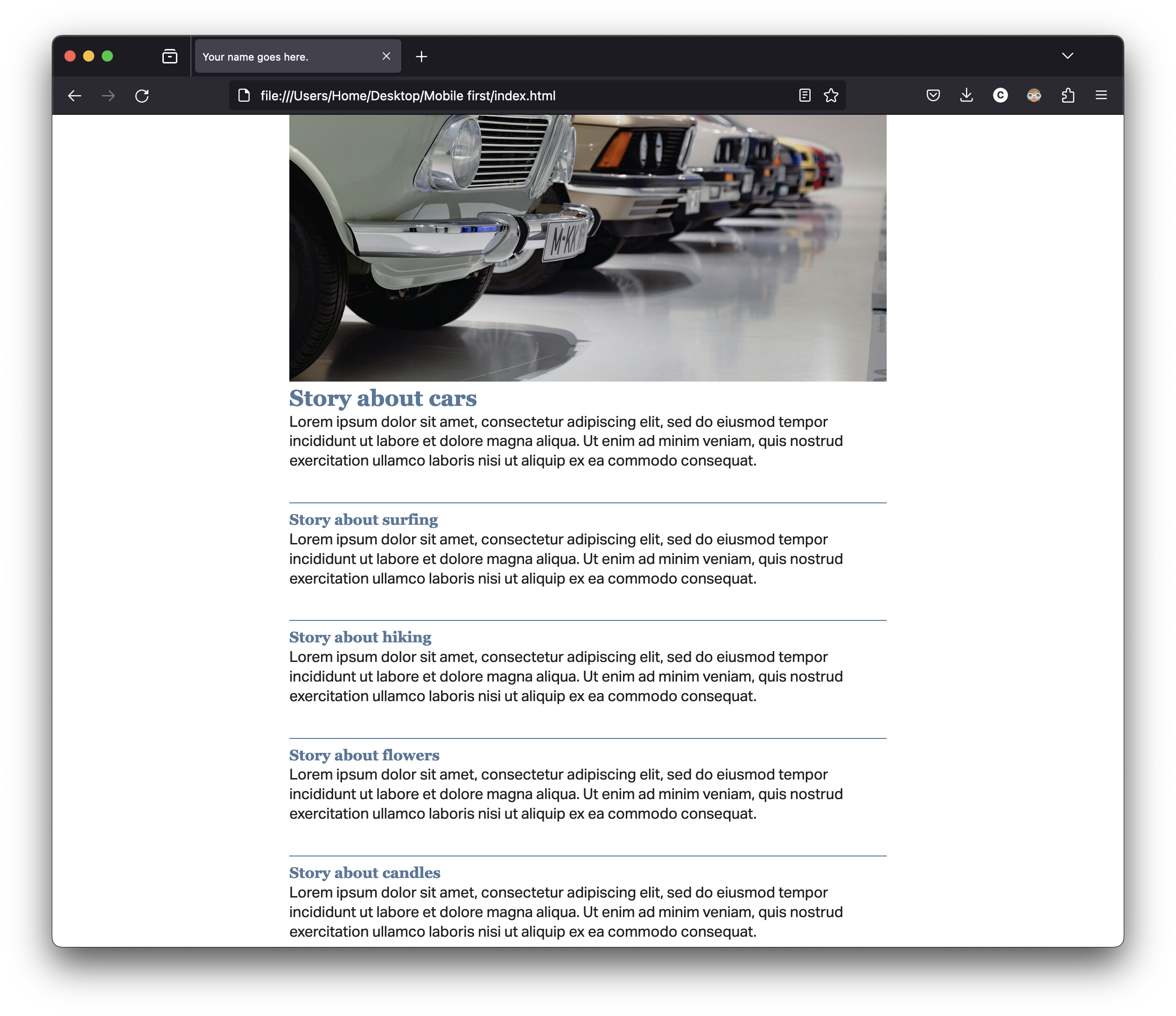 Screenshot of the home page of a generic news website on a narrow browser window.