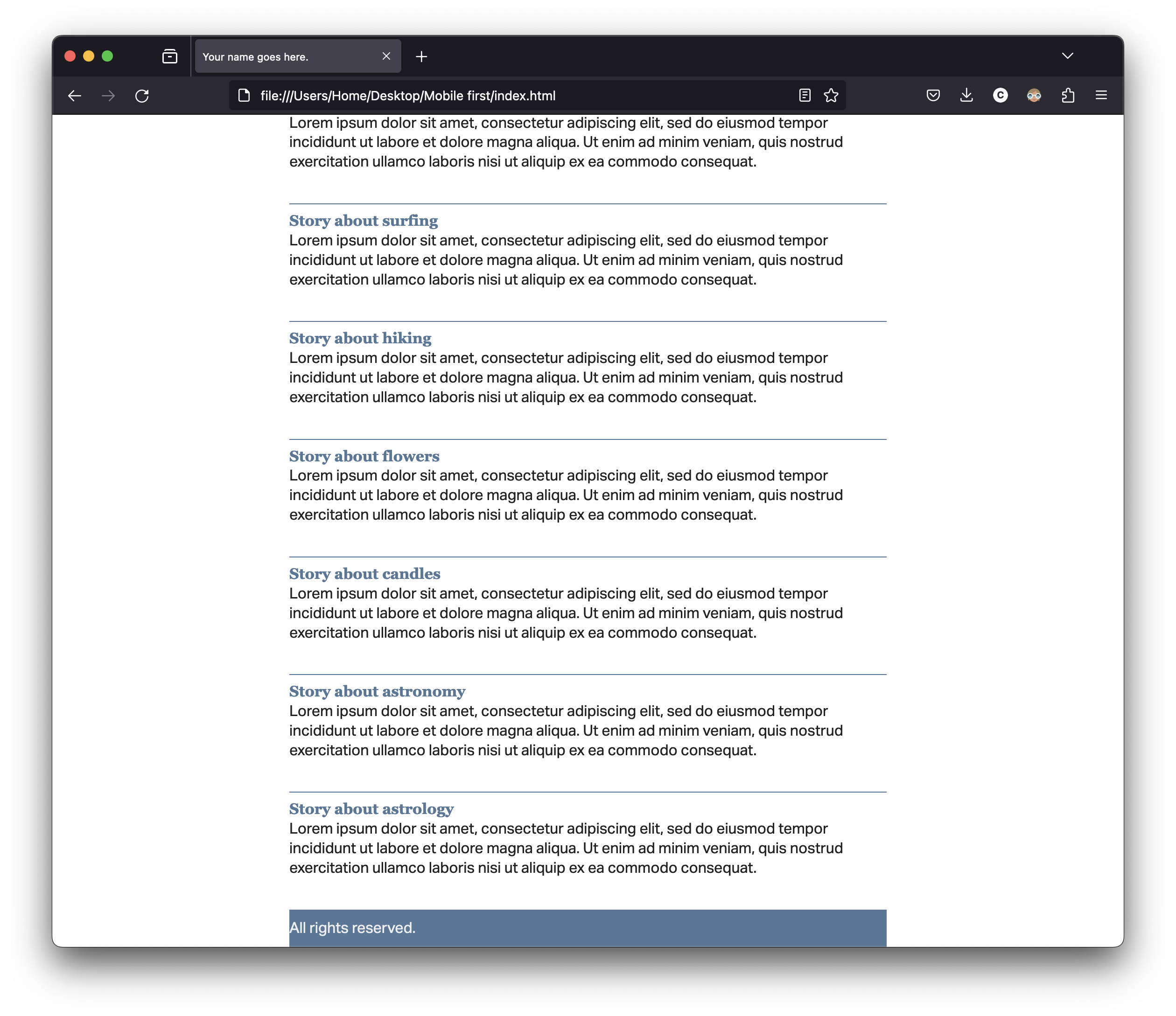 Screenshot of the home page of a generic news website on a narrow browser window.