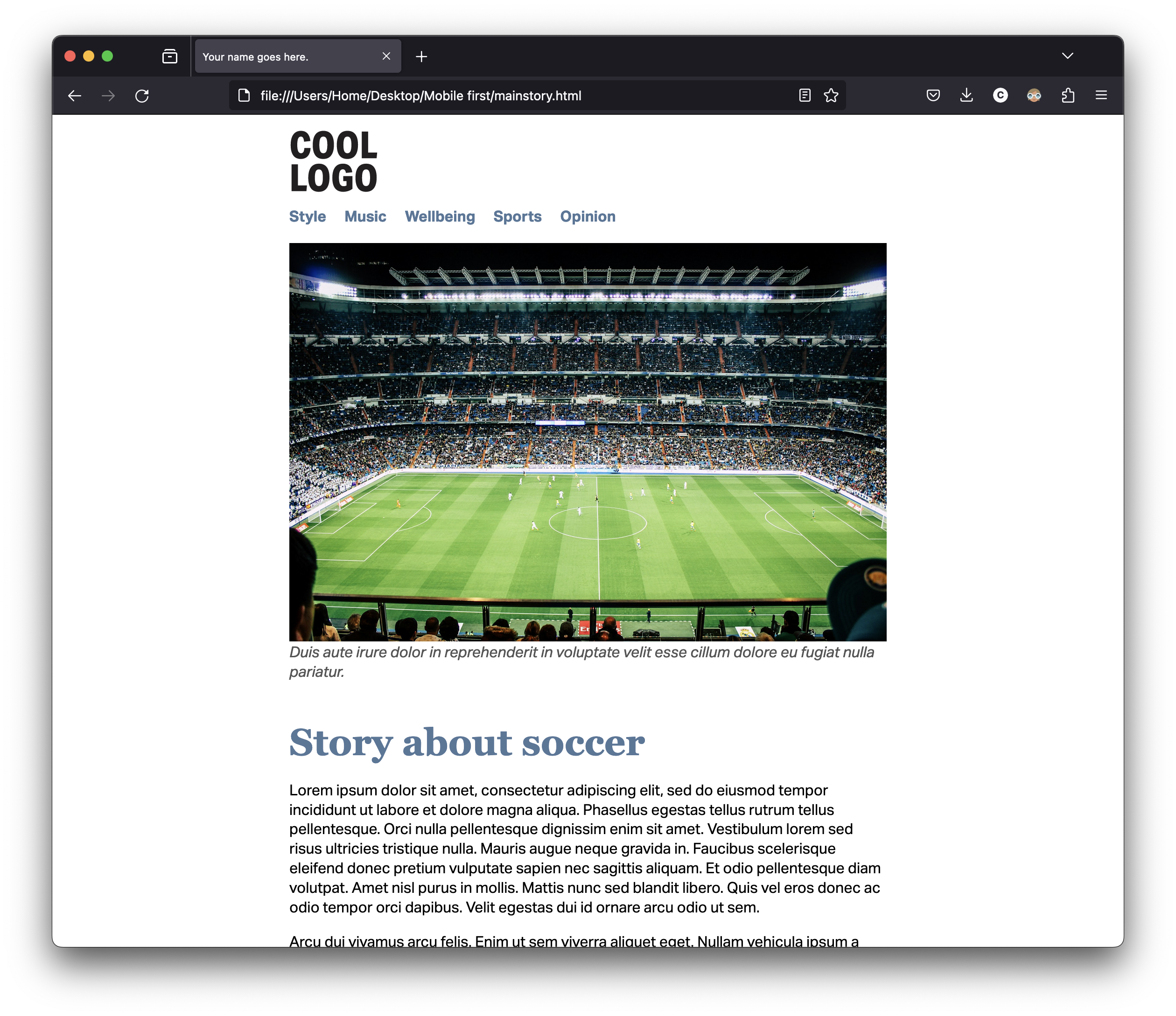 Screenshot of a placeholder story page on a generic news website on a browser window.