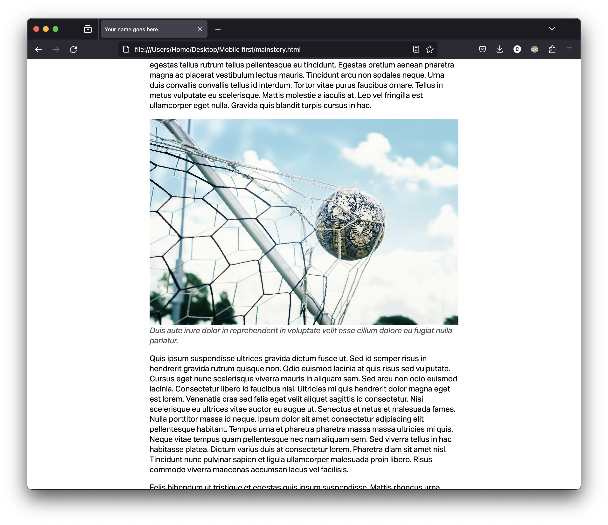 Screenshot of a placeholder story page on a generic news website on a browser window.