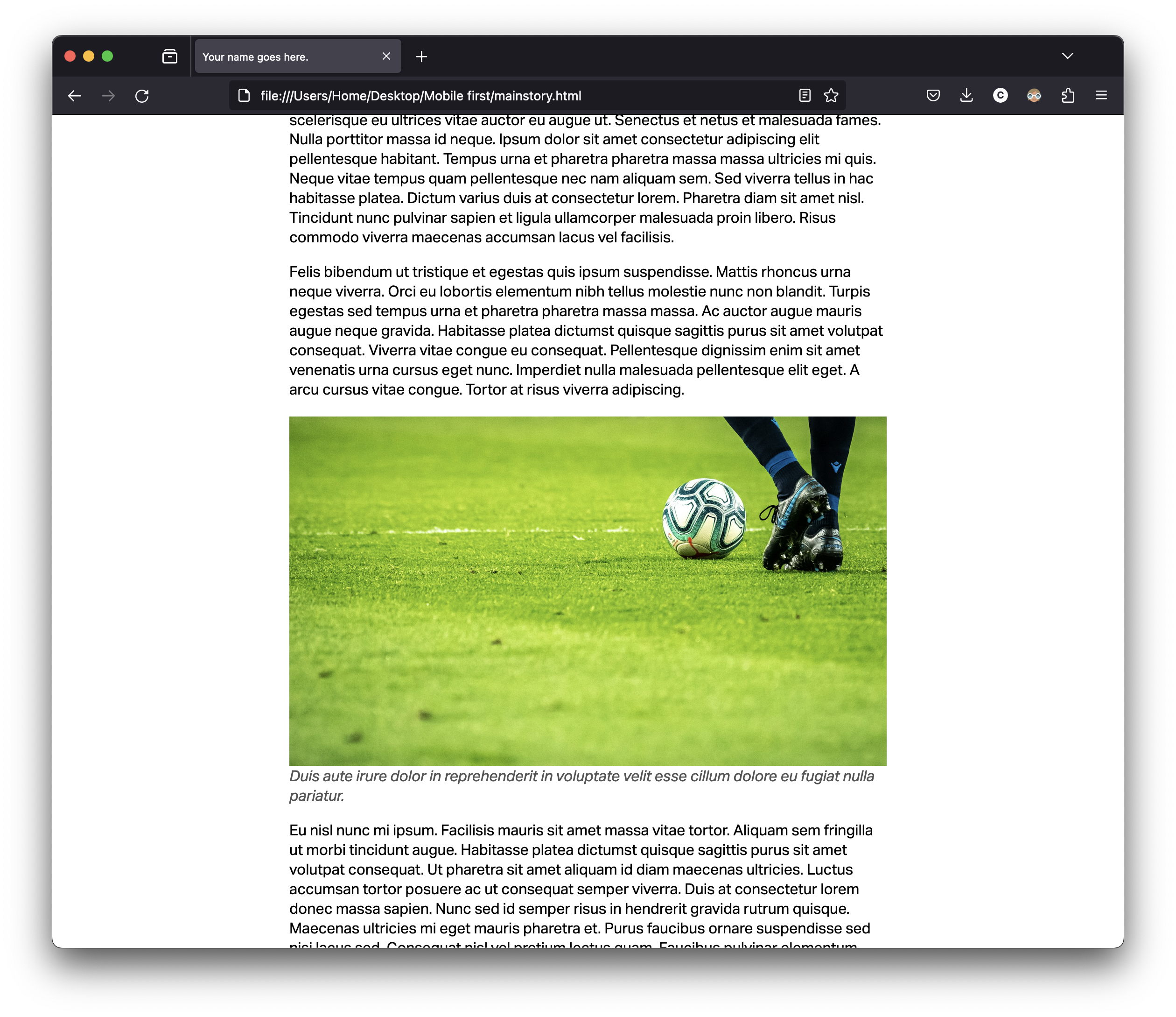 Screenshot of a placeholder story page on a generic news website on a browser window.