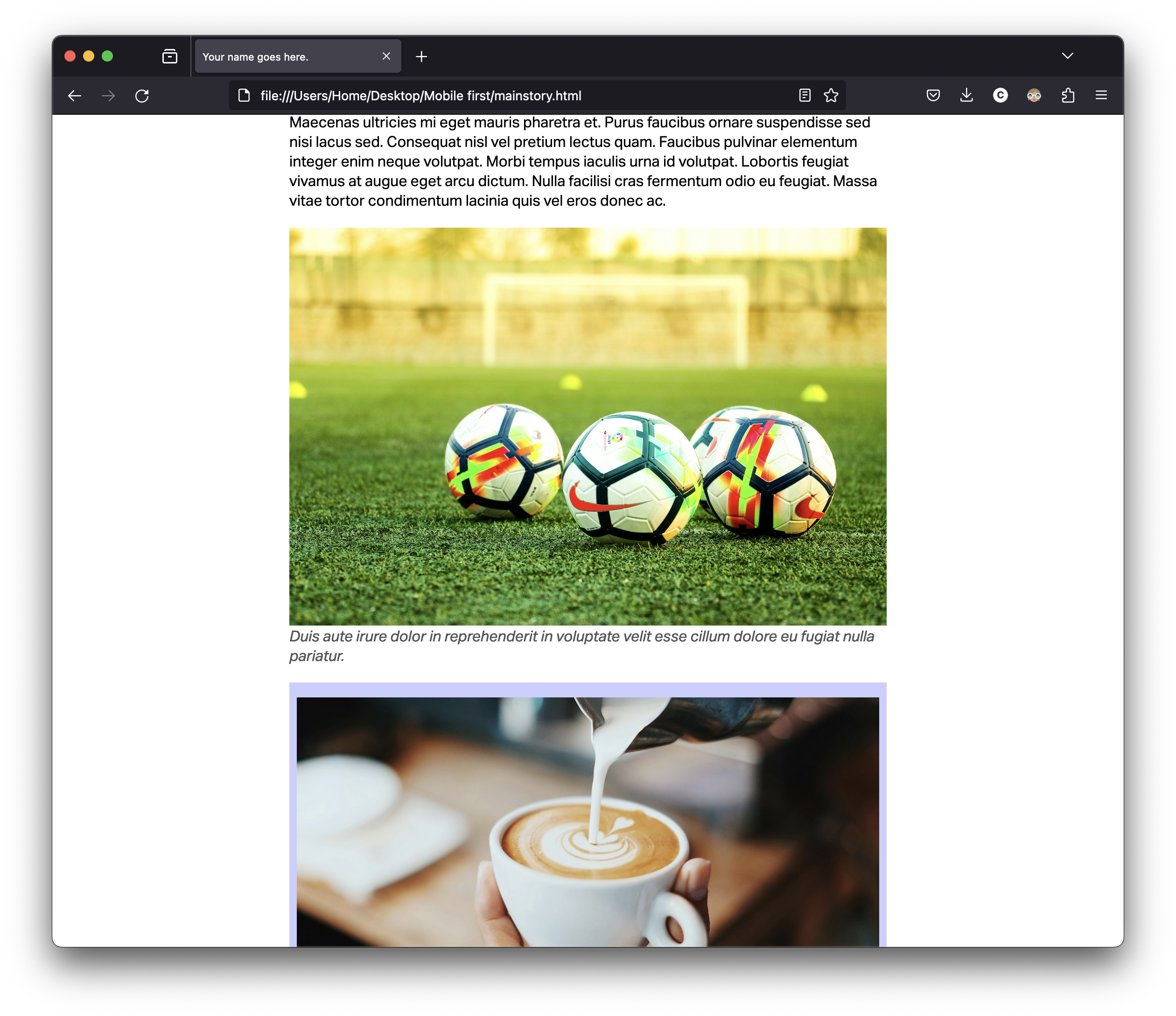 Screenshot of a placeholder story page on a generic news website on a browser window.