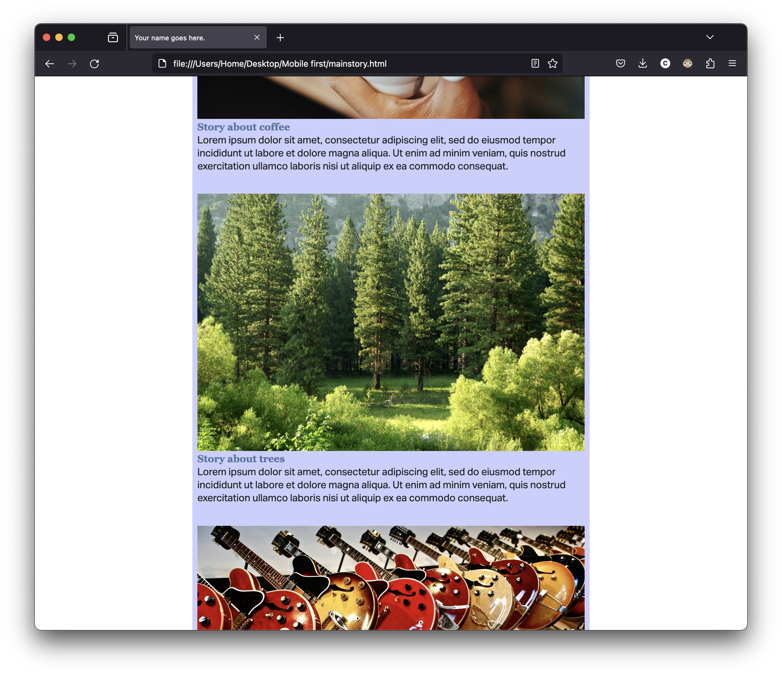 Screenshot of a placeholder story page on a generic news website on a browser window.