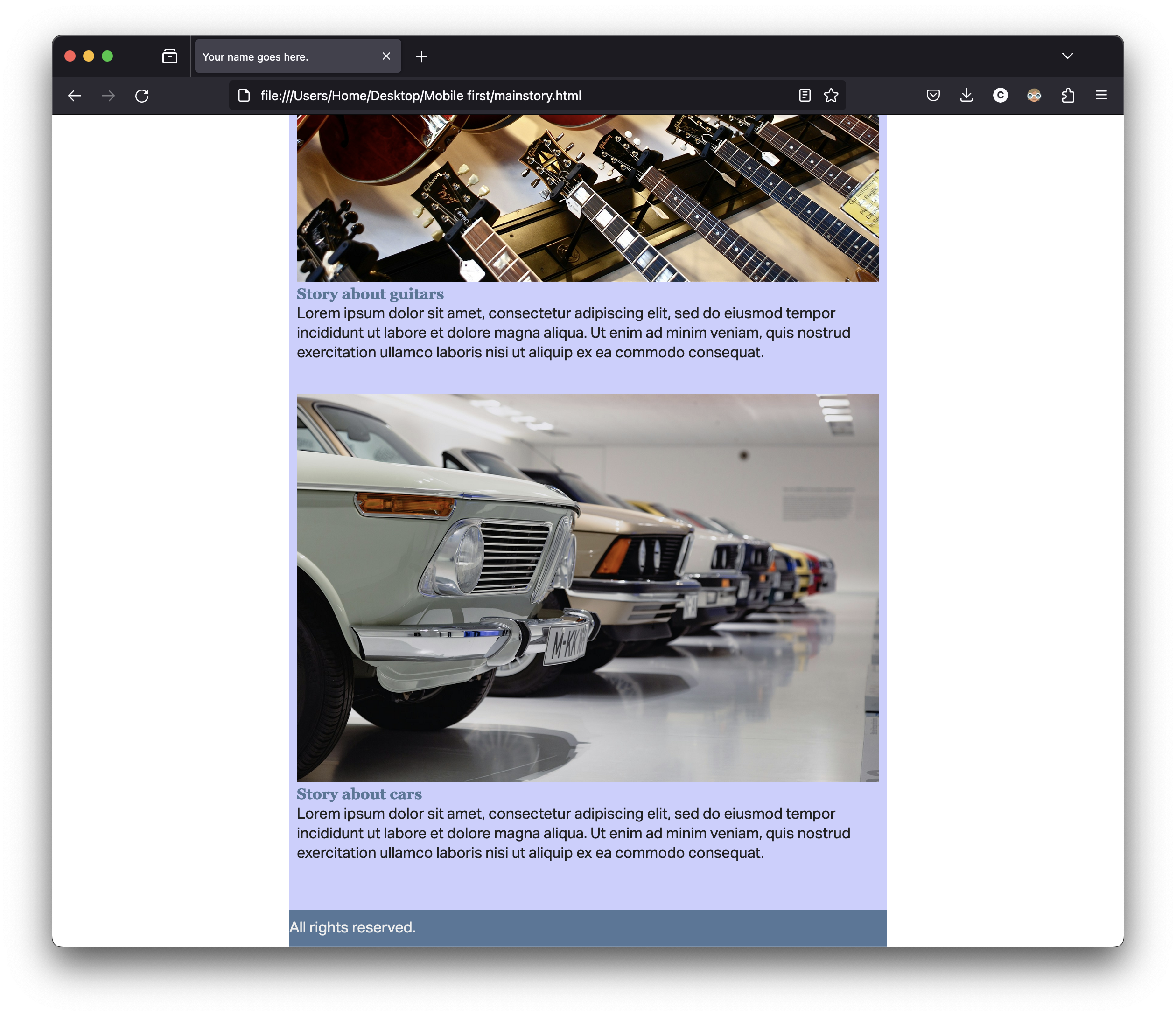 Screenshot of a placeholder story page on a generic news website on a browser window.